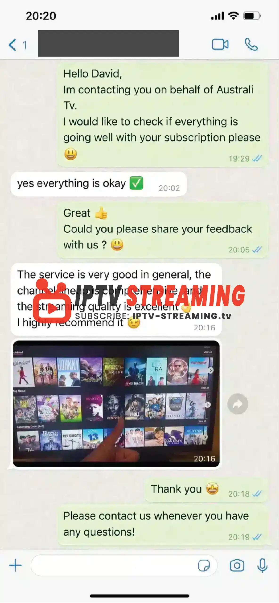 IPTV STREAMING WhatsApp REVIEW 1